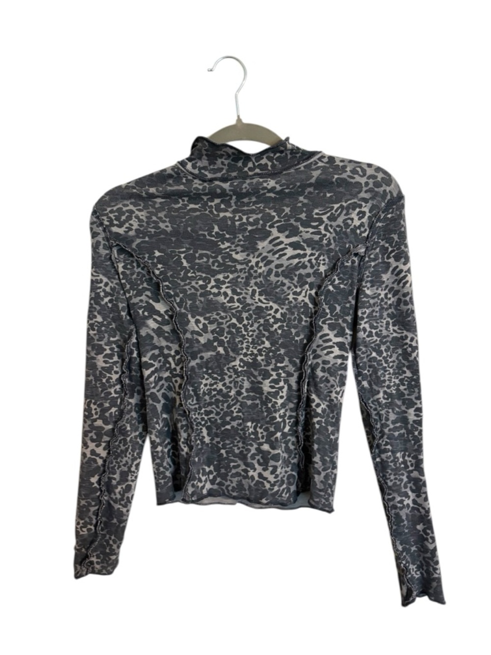 Anthropologie Pilcro Animal Print Gray Mock Neck Long Sleeve Top XS